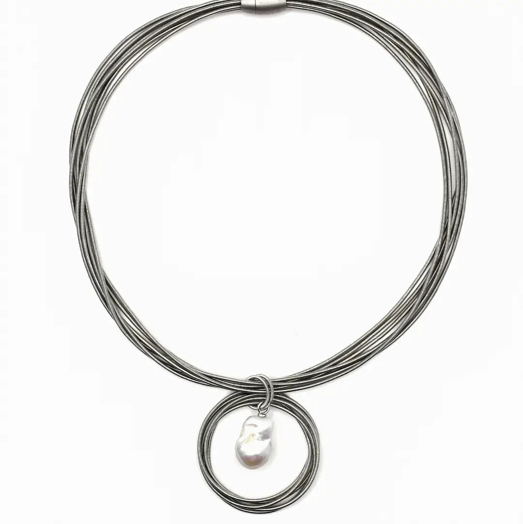Silver Multi-Strand Necklace With Baroque Pearl