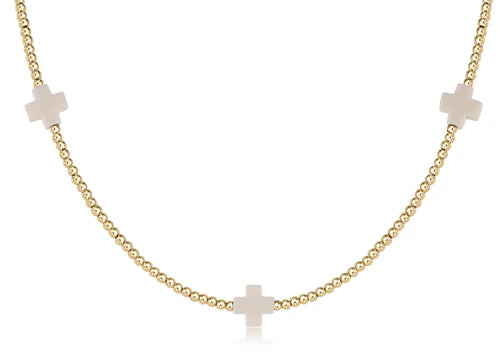 enewton 15" Choker Signature Cross Gold Pattern 2mm Bead in Off-White