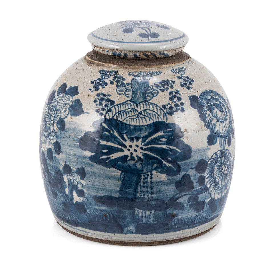 Blue & White Vintage Ming Jar Four Seasons Plant, Small