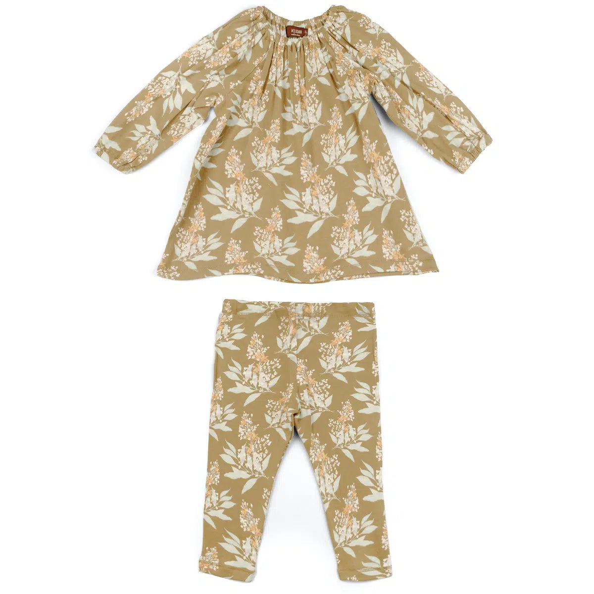6-12M Gold Floral Organic Dress and Legging Milkbarn