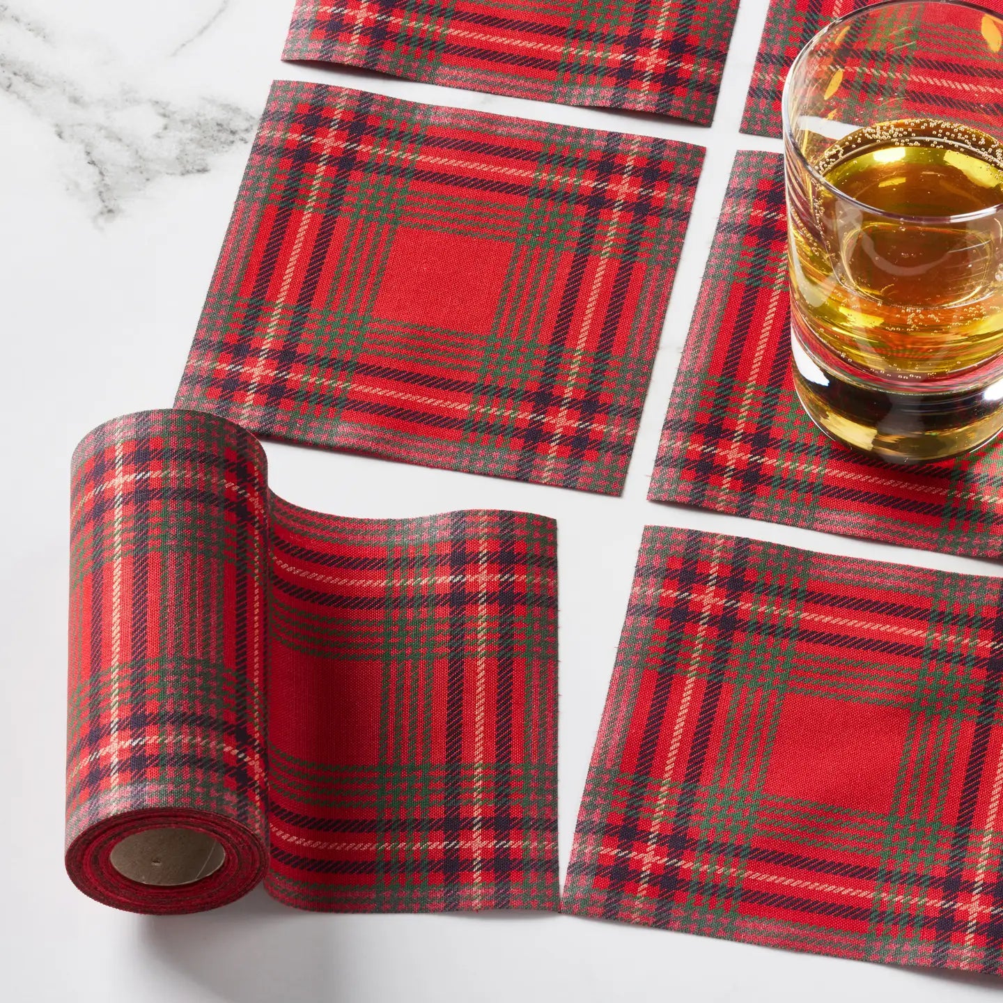Red Tartan Christmas Cocktail Napkin Roll