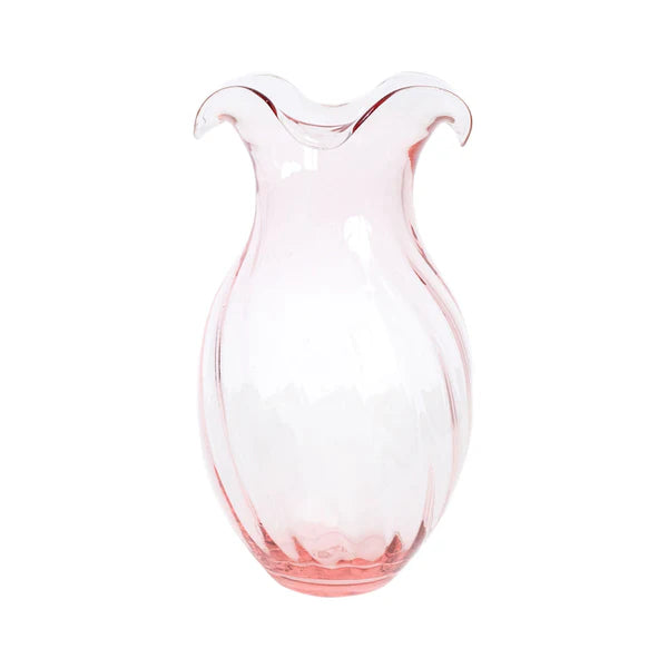 Vietri Hibiscus Glass Pink Vertical Fluted Small Vase