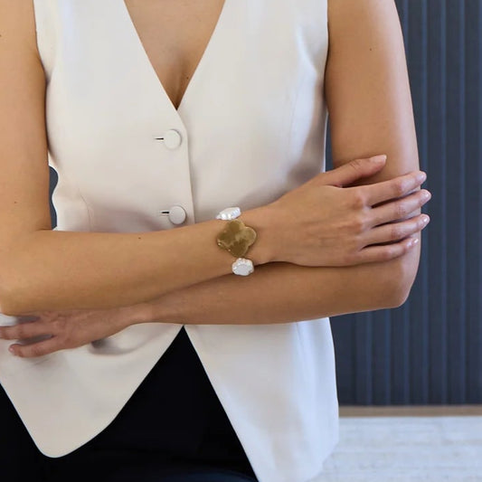 Sand + Mother of Pearl Clover Cooling Bracelet