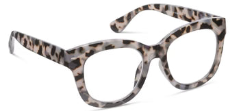 Grey and black leopard print glasses on a white background