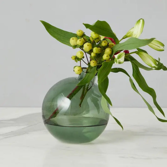 Glass Spruce Green Sphere Bud Vase