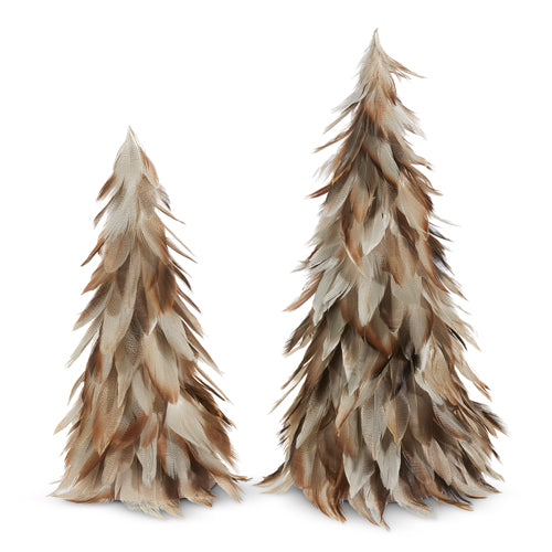 Pair of Light Beige Feather Trees- 18" and 16"