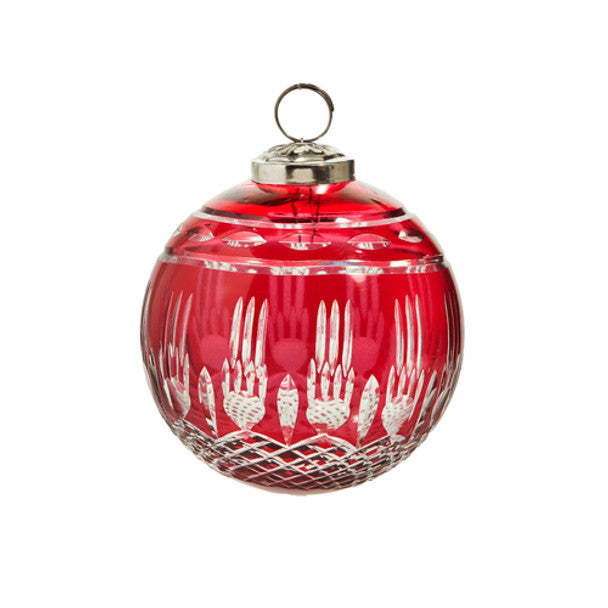 4" Red Etched Glass Ball Ornament, Raz Imports