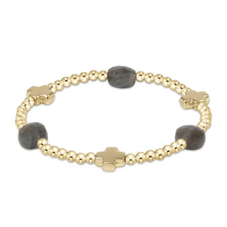 enewton Signature Cross Admire Gold Pattern 3mm Bead Bracelet, Labradorite