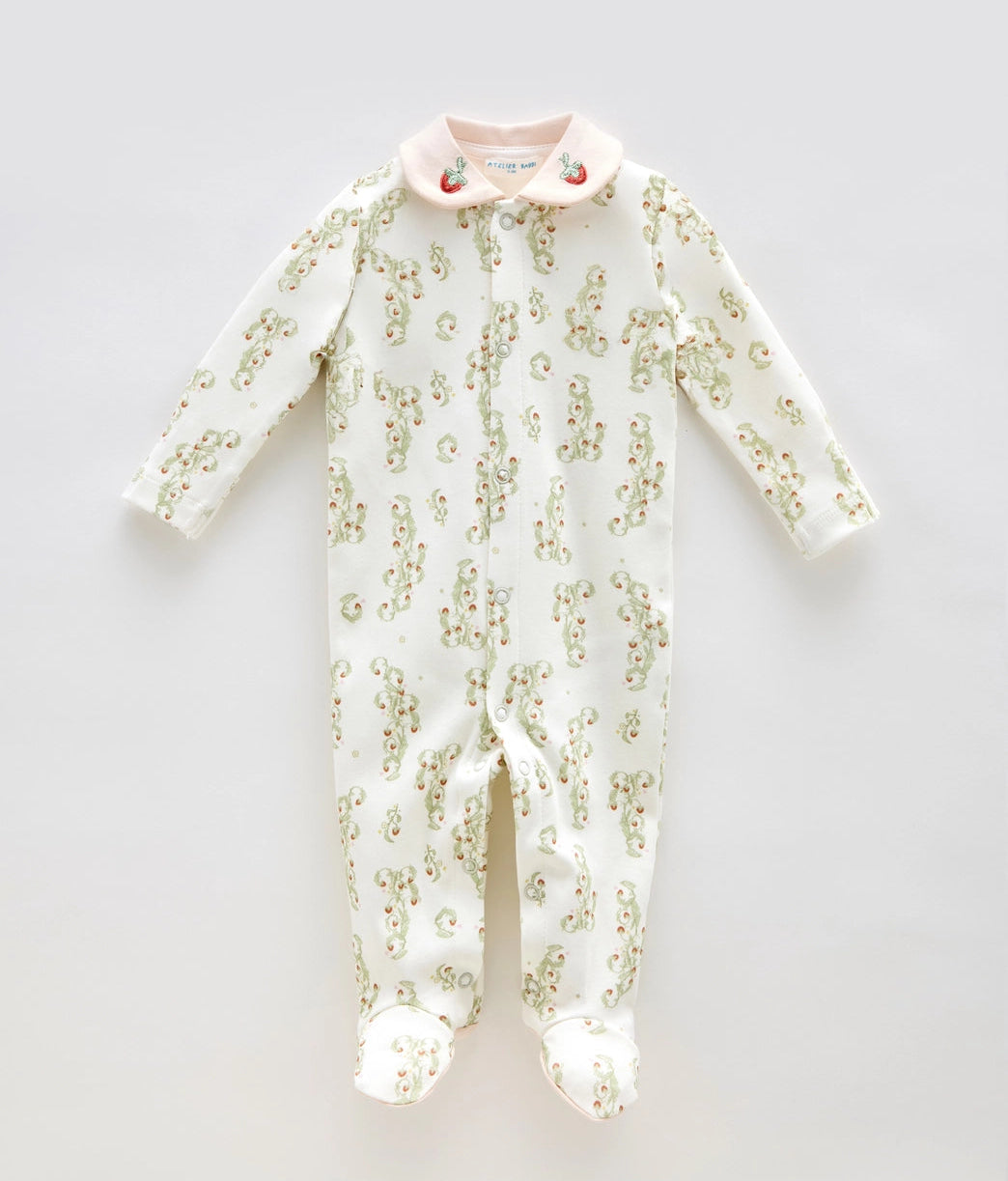 Baby Footed Onesie, Strawberry | Atelier Babbi
