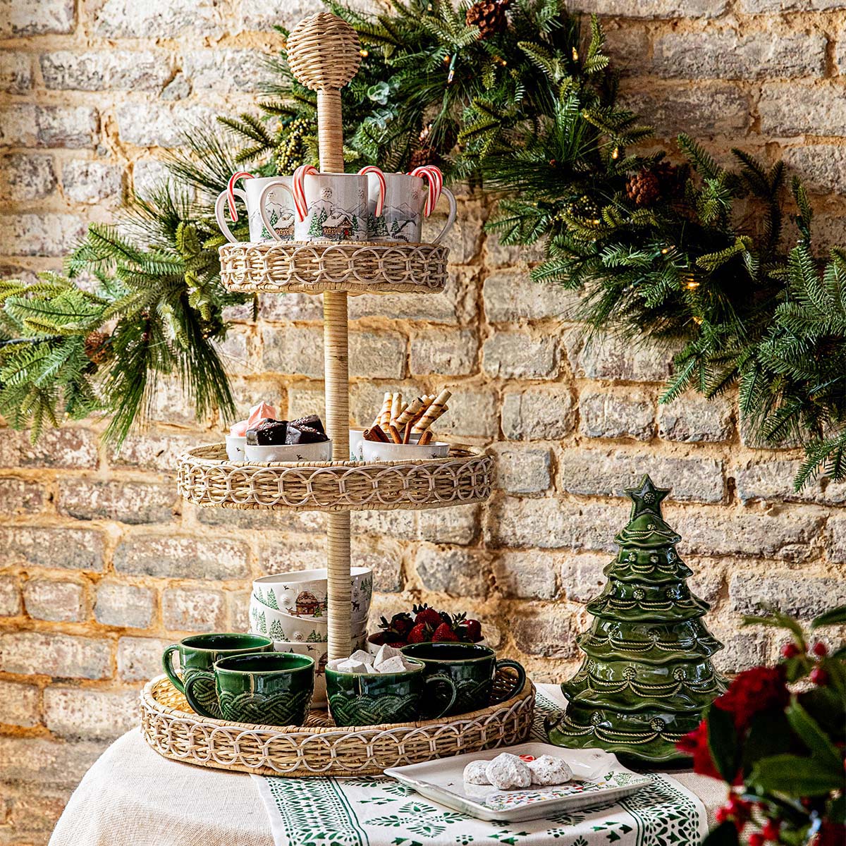 Juliska Provence Rattan Whitewash 3-Tiered Shelving Unit