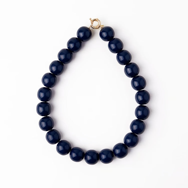 Navy Blue Iris Large Resin Bead Necklace