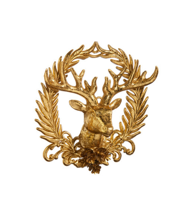 6" Deer With Wreath Emblem Ornament, Raz Imports