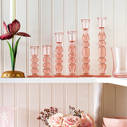 Juliska Provence Glass Blush Candlestick in Blush (Set of 2)