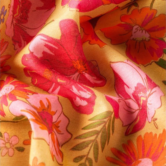 Sketched Florals Cotton Bandana in Mustard