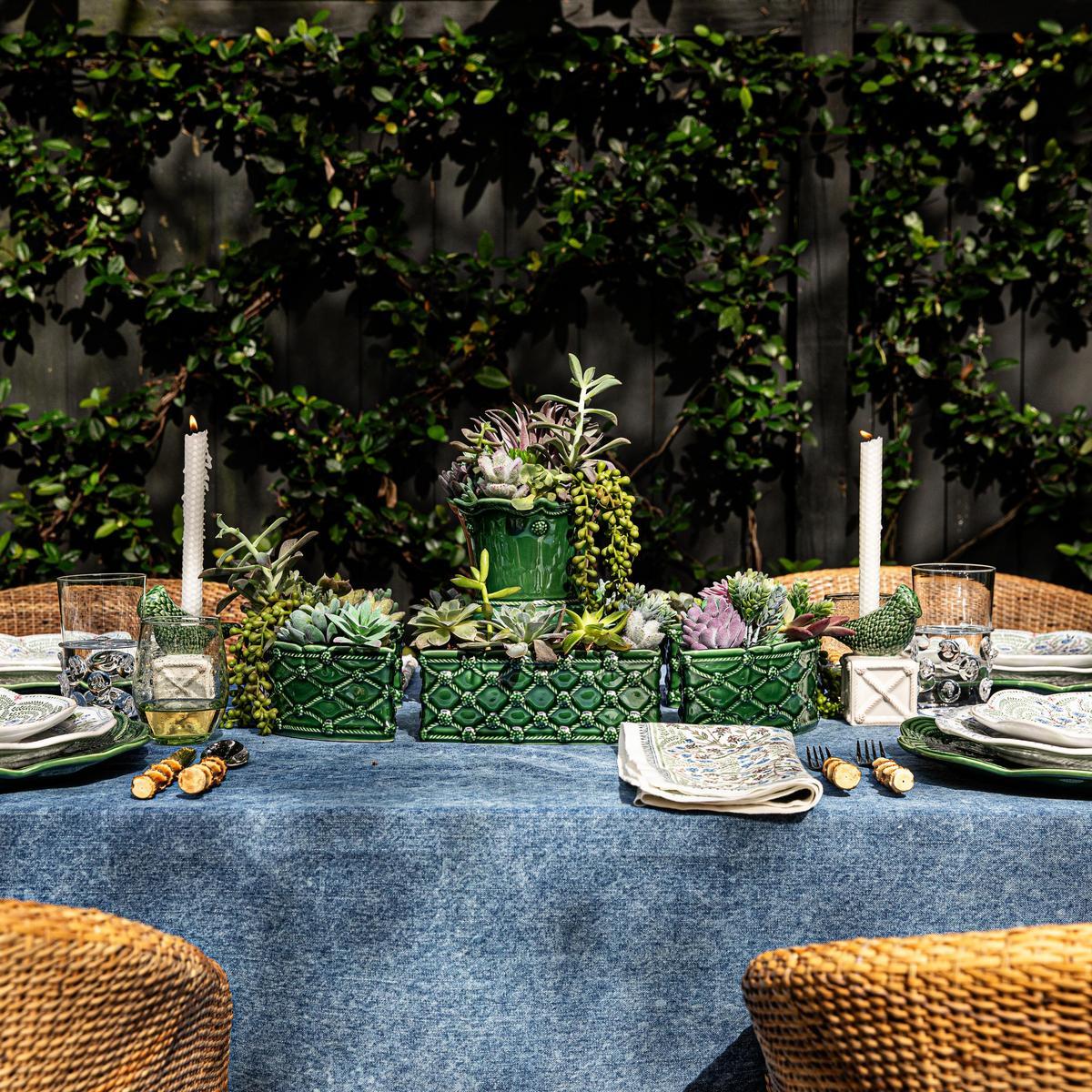 Juliska Berry & Thread Petite Parterre Garden Half Circle Vase Set/2 in Basil