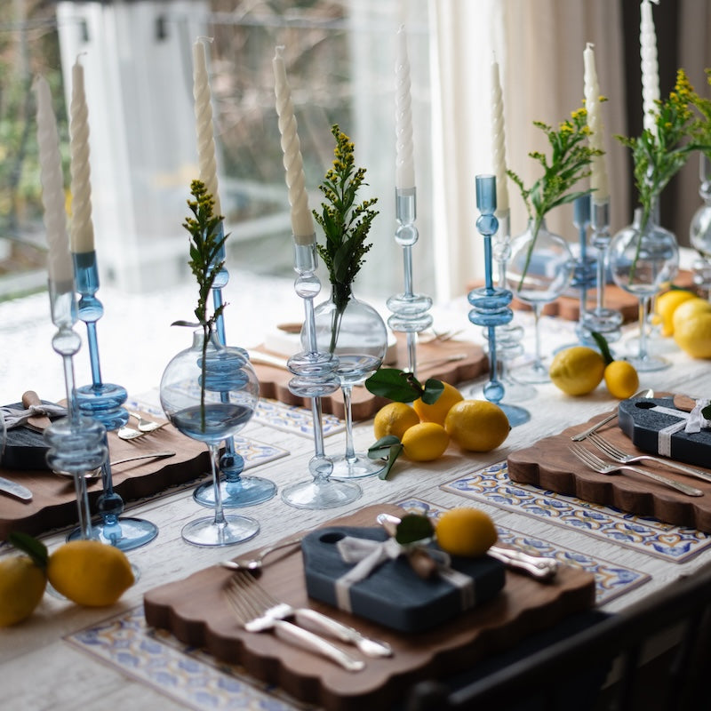 Glass Pair of Sapphire Blue Candlesticks
