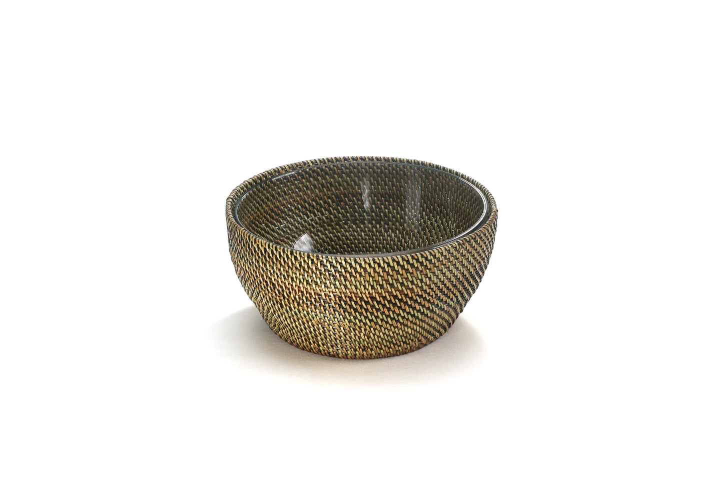 Round Serving Rattan Basket With 8" Glass Bowl