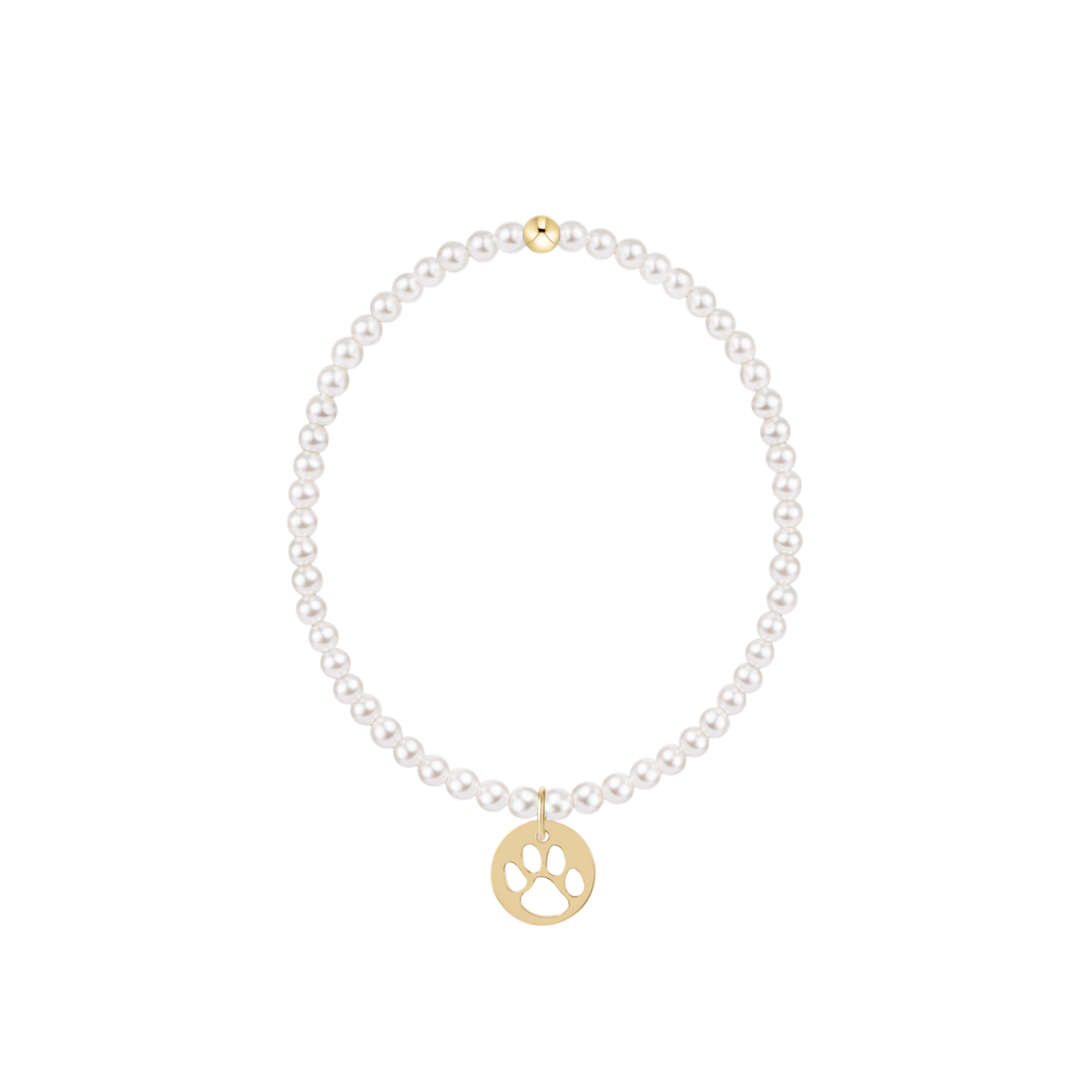 enewton Classic Pearl 3mm Bead Bracelet with Paw Print Gold Disc Charm