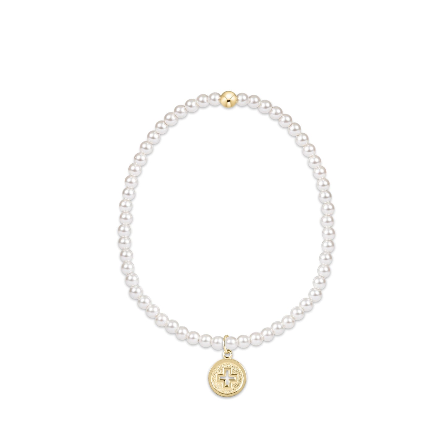 enewton Classic Pearl 3mm Bead Bracelet Signature Cross Gold Disc