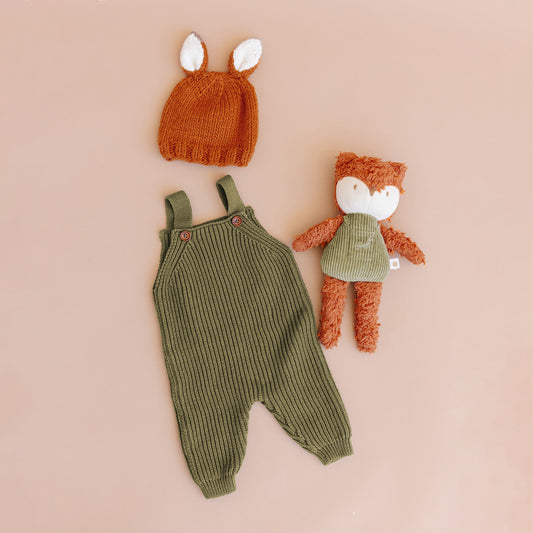 Cotton Brioche Overalls in Moss