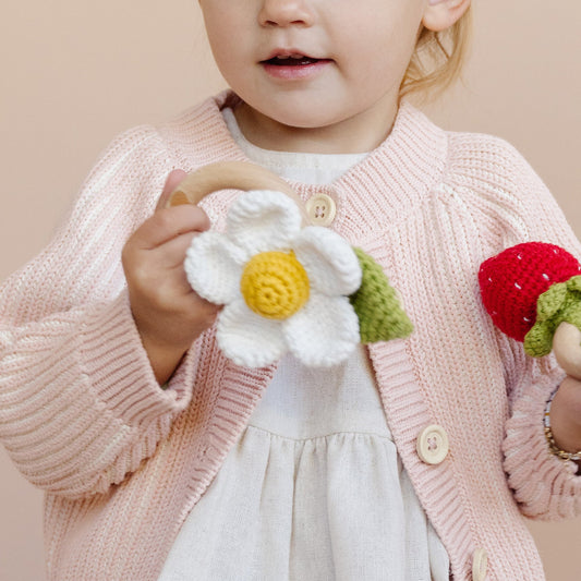 White Flower Rattle Teether