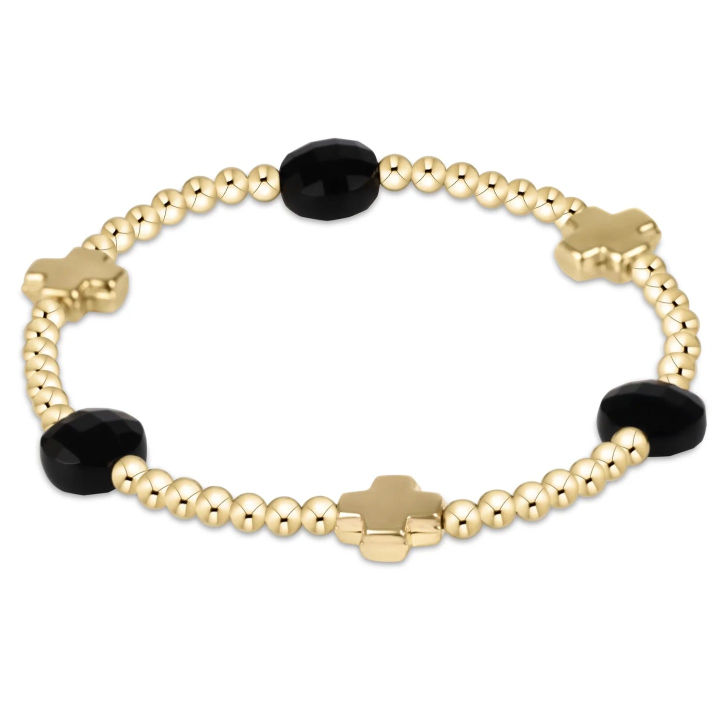 enewton Signature Cross Admire Gold Pattern 3mm Bead Bracelet Faceted Onyx