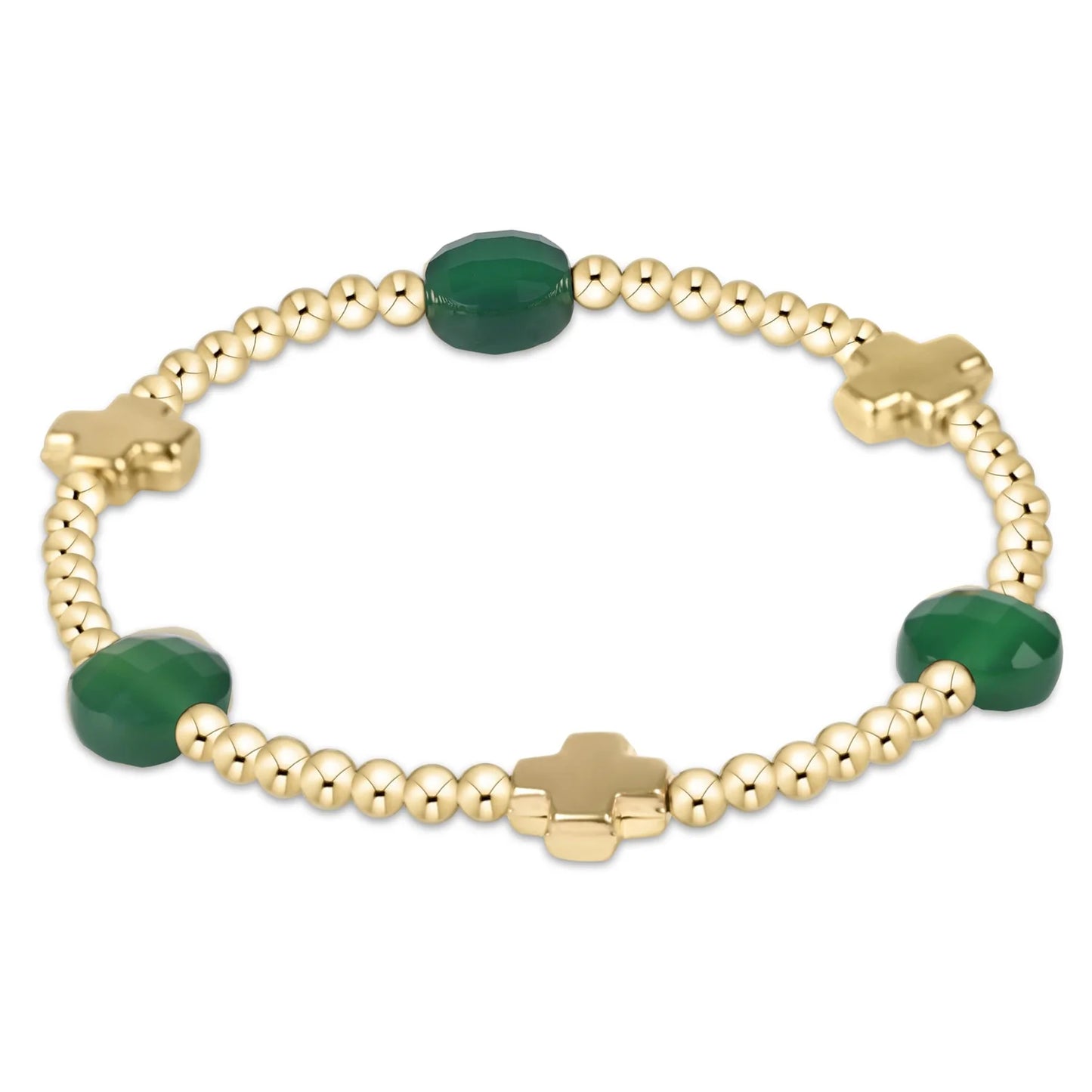 enewton Signature Cross Admire Gold Pattern 3mm Bead Bracelet Green Onyx