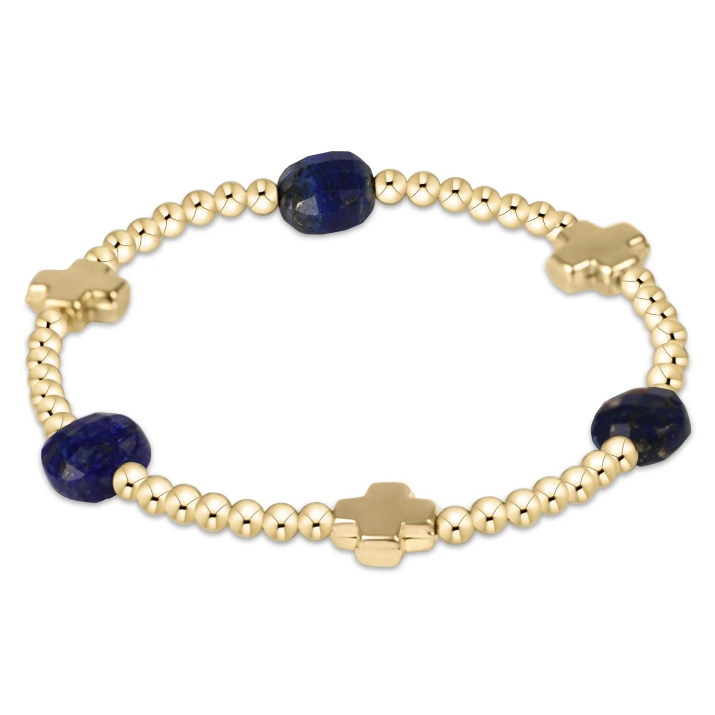 enewton Signature Cross Admire Gold Pattern 3mm Bead Bracelet Lapis