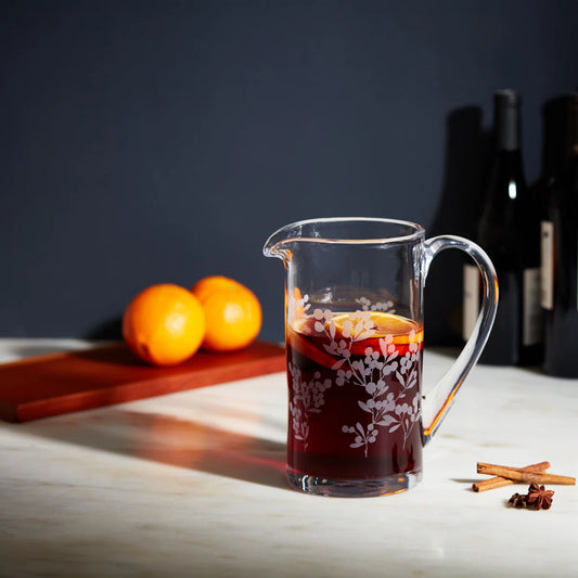 Simon Pearce Ascutney Engraved Berry Pitcher