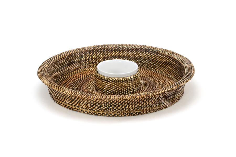 Rattan Chip & Dip, 13.75" with Stoneware Insert