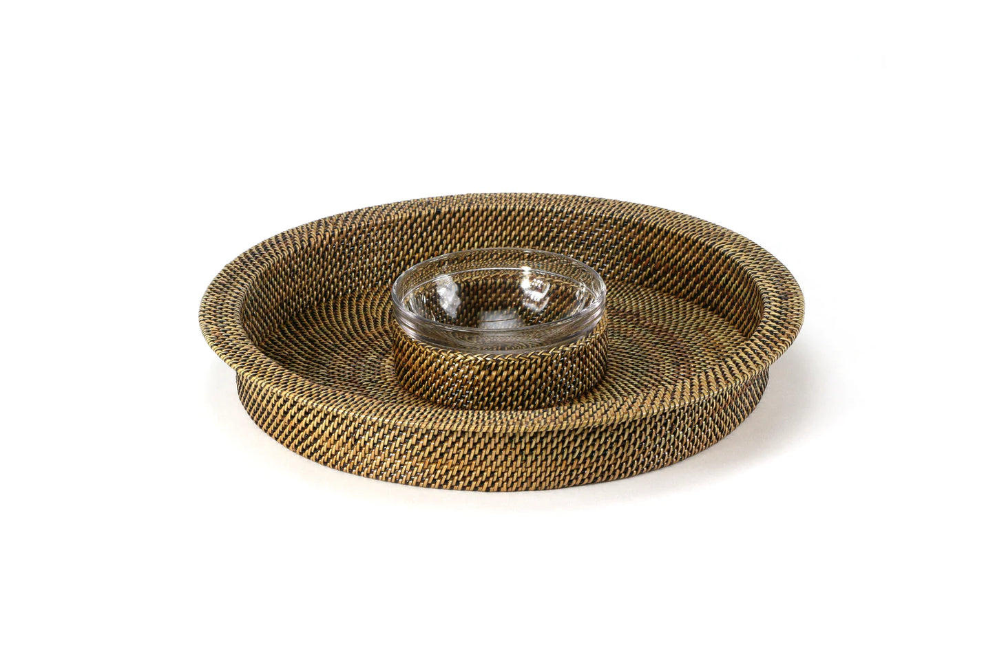 Rattan Chip And Dip & Glass Dip Bowl Insert