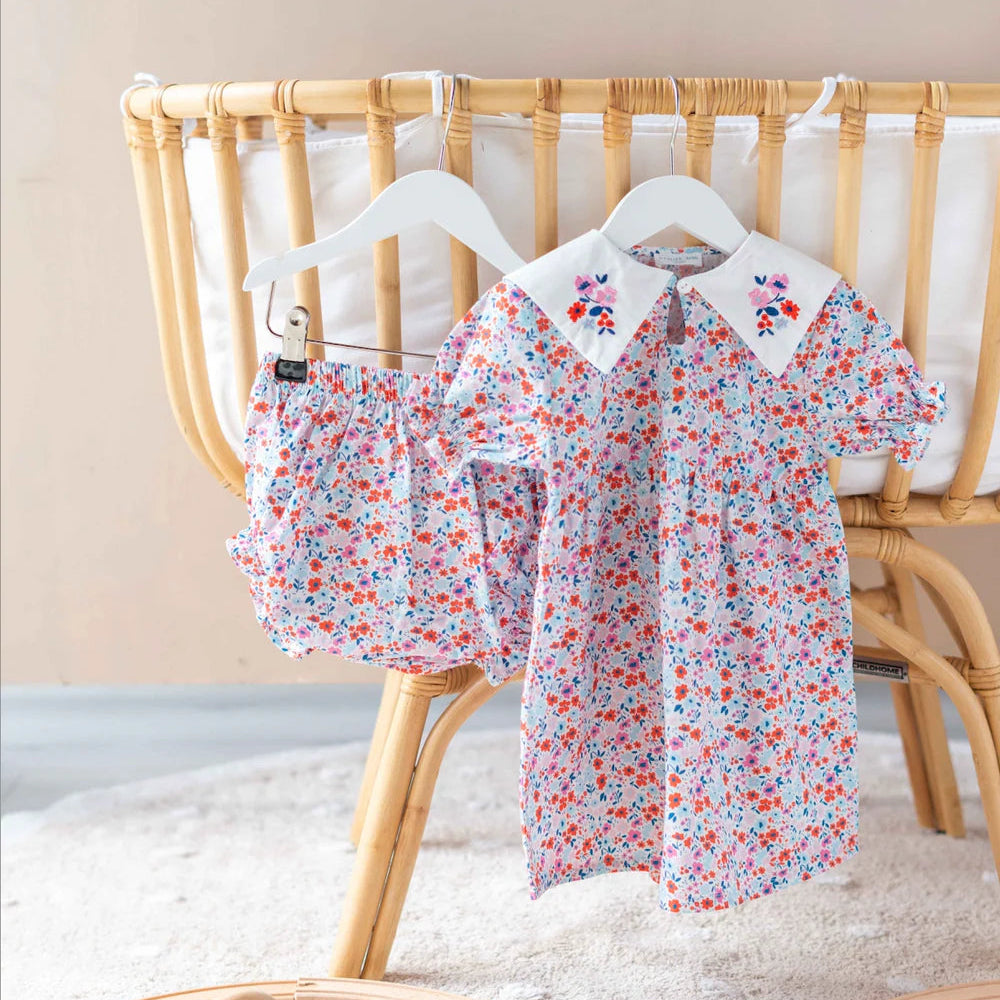Tiny Flowers Red Baby Dress | Atelier Babbi