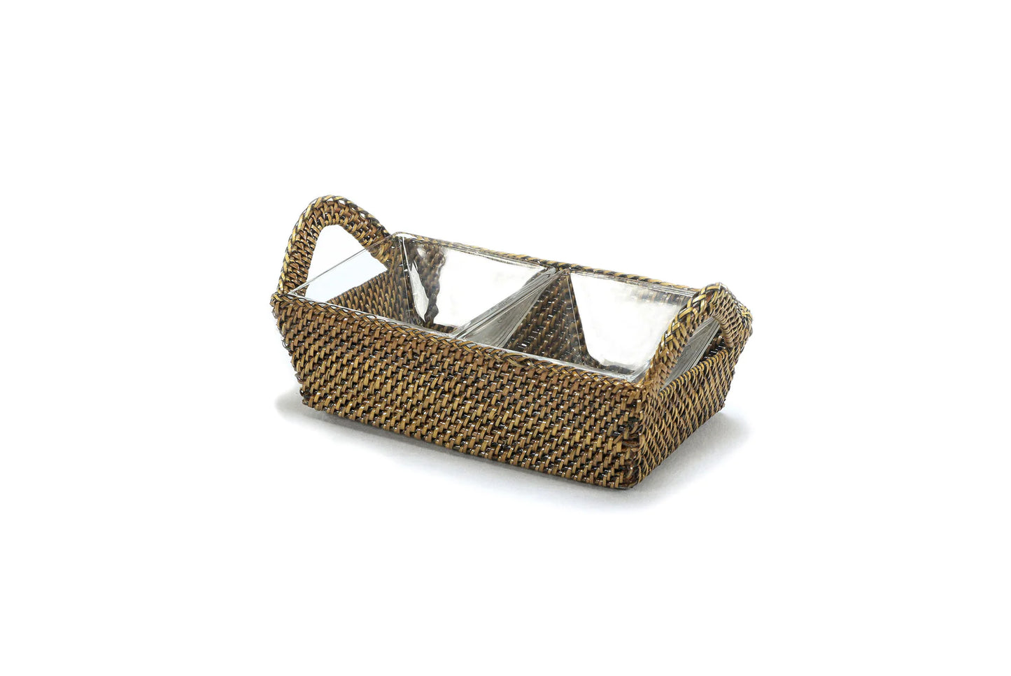 Rattan Rectangular Server With 2 Glass Inserts