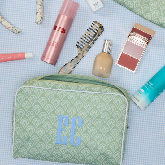 Patterned Toiletry Bag in Green Block Print