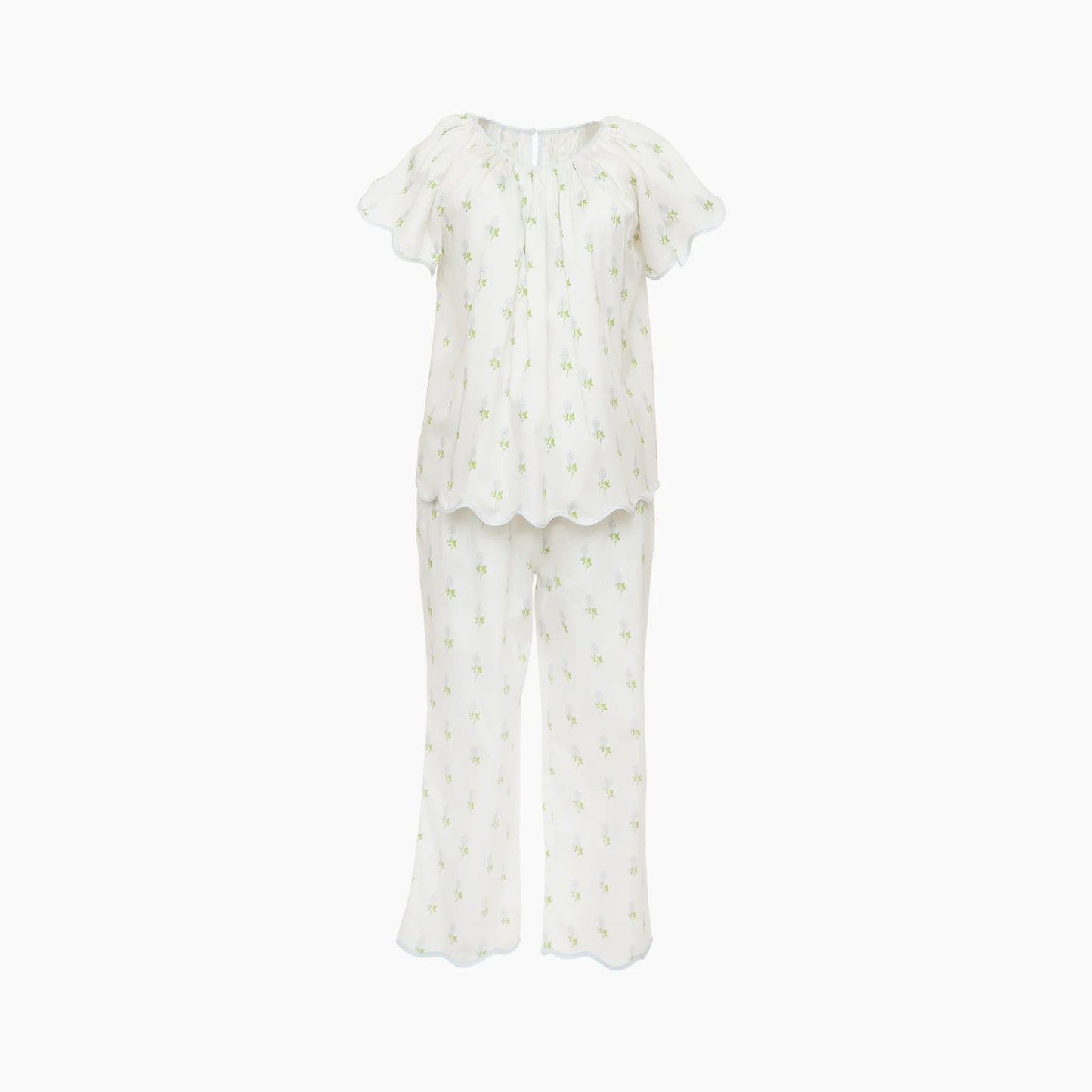 Blue Vandy Scalloped Short Sleeve Pajamas Blue
