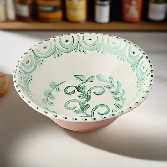 Casa Nuno Green and White Medium Serving Bowl