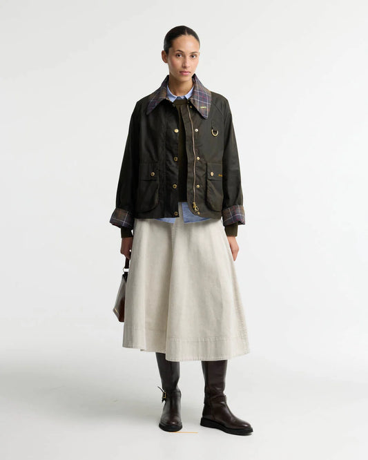 Barbour Women's Icons Tartan Collar Spey Wax Jacket in Classic Olive