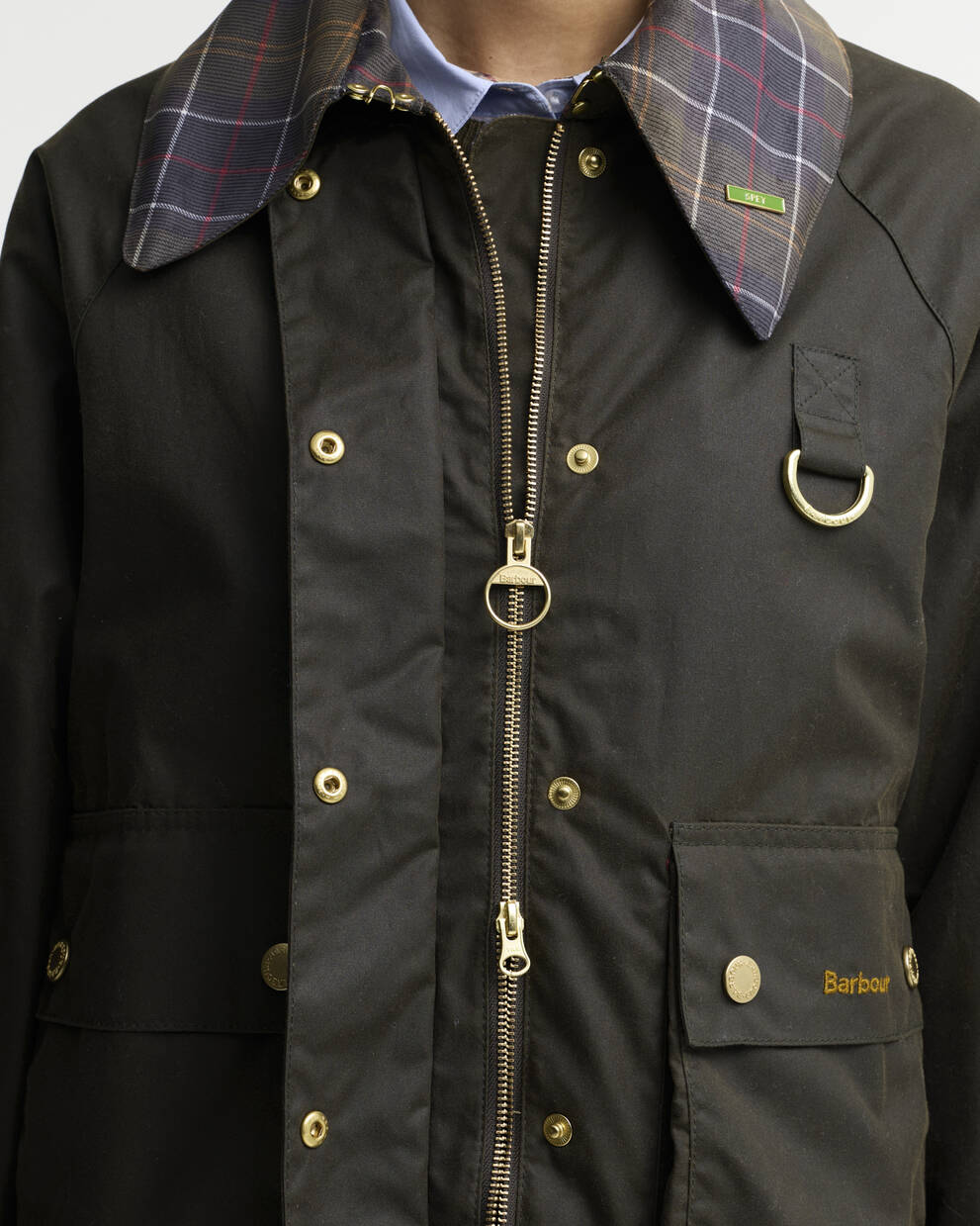 Barbour Women's Icons Tartan Collar Spey Wax Jacket in Classic Olive