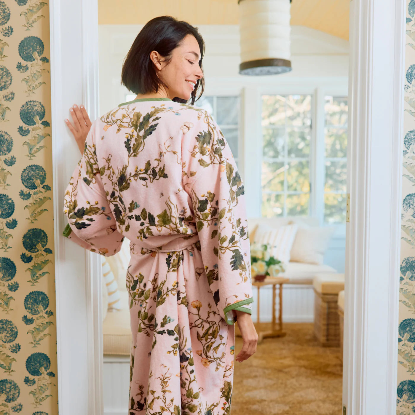 Women's Long Bell Sleeve Plush Robe in Leah O'Connell's Vivian Cherry Blossom