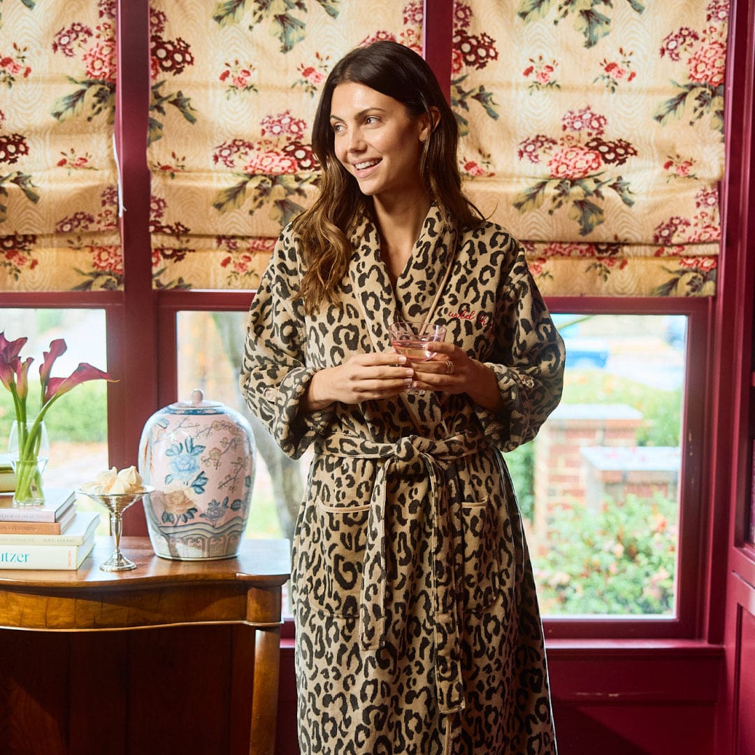 Women's Long Plush Robe in Leopard