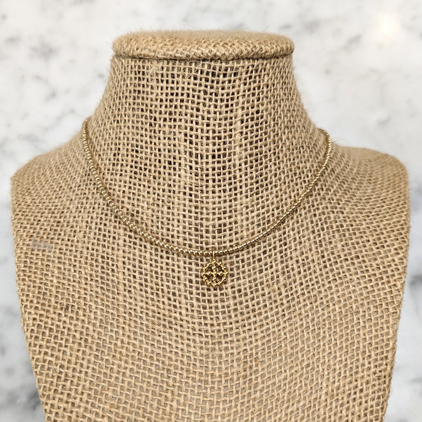enewton 15" Choker Classic Gold 2mm Bead with Signature Cross Halo Charm