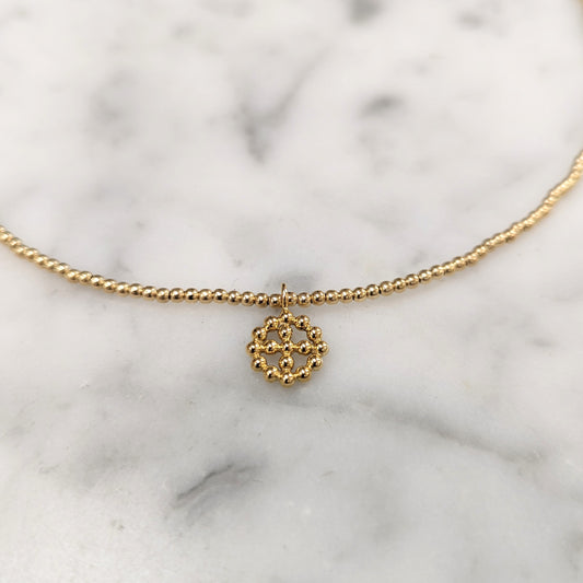 enewton 15" Choker Classic Gold 2mm Bead with Signature Cross Halo Charm