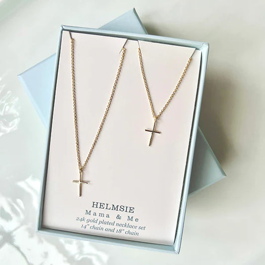 Helmsie Mama & Me Cross Necklace Set