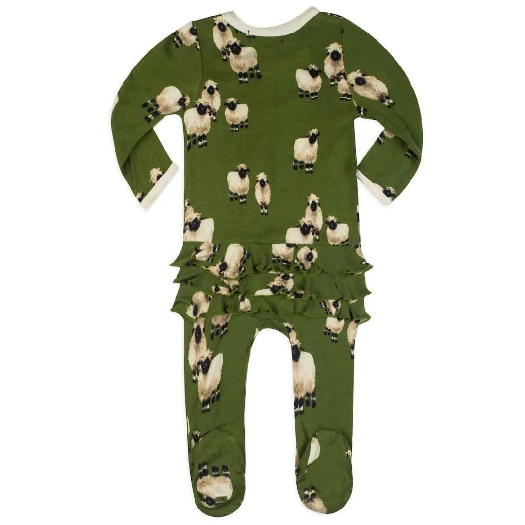 6-9M Valais Sheep Bamboo Ruffle Zipper Footed Romper Milkbarn