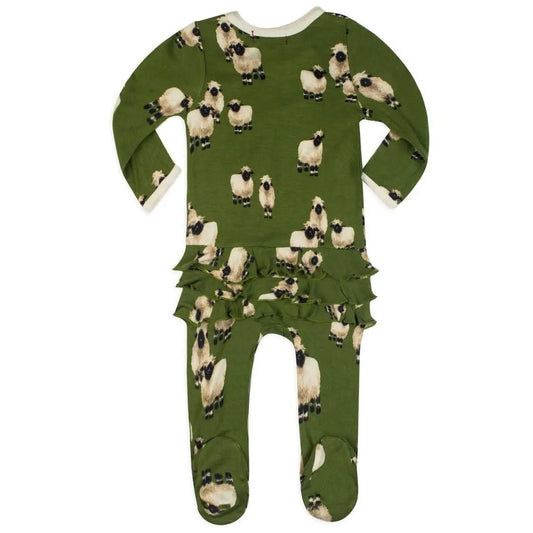 6-9M Valais Sheep Bamboo Ruffle Zipper Footed Romper Milkbarn