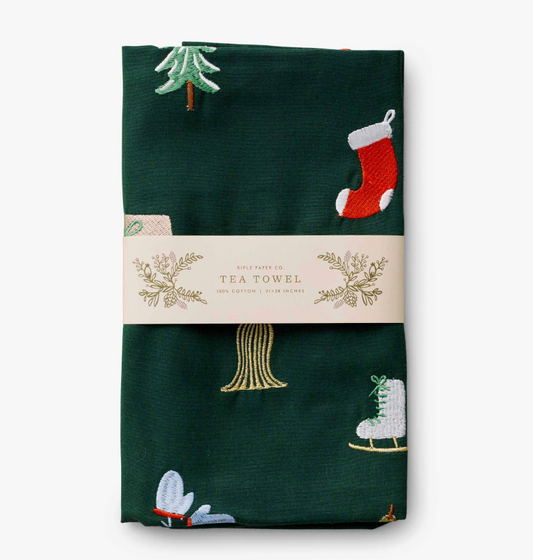 Rifle Paper Co. Signs of the Season Embroidered Tea Towel