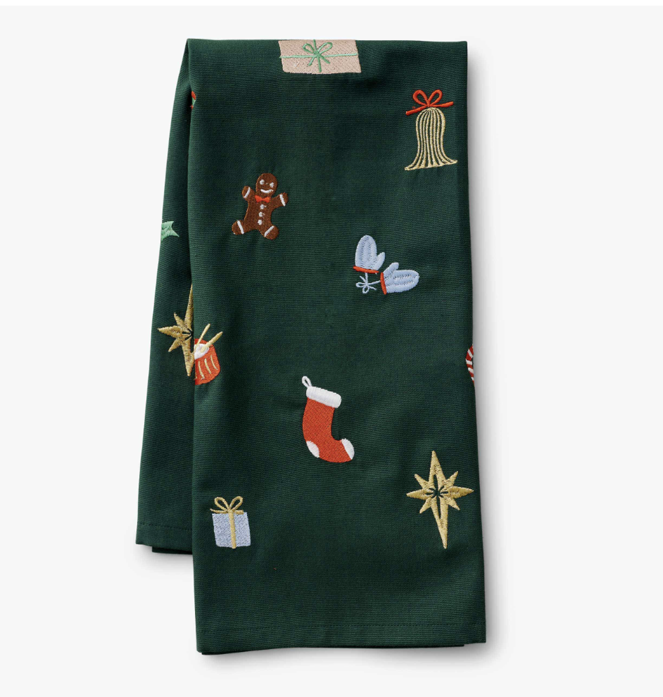Rifle Paper Co. Signs of the Season Embroidered Tea Towel
