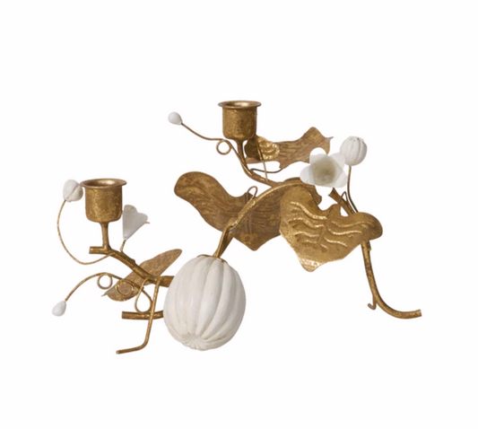 Juliska Forest Walk Gold Pumpkin & Vine Candlestick Holder