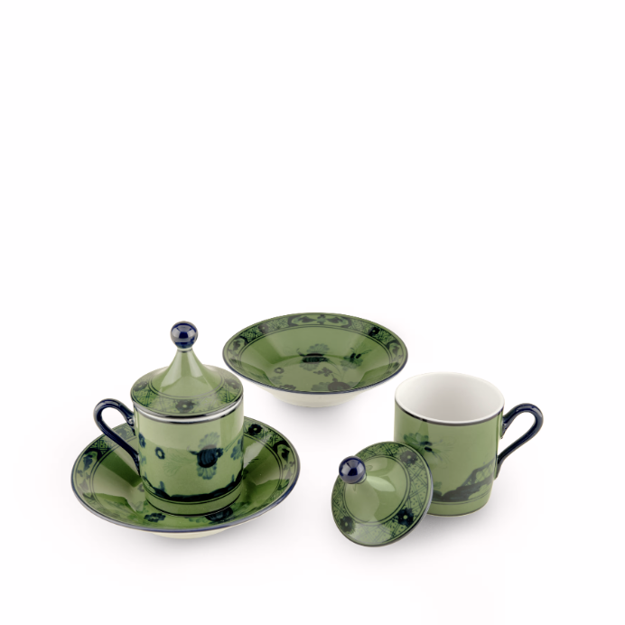 Oriente Italiano Malachite Espresso Set for Two, Ginori 1735