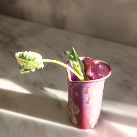 Simon Pearce Rose Crystalline Heart Vase, Medium